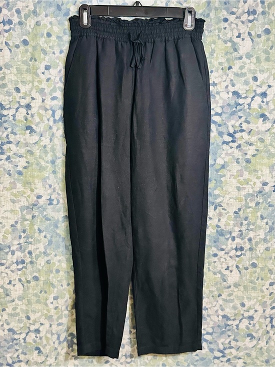 Blank NYC Pants - BLANKNYC Black Linen Blend Pull On Pants Paperbag Waist Cropped XS